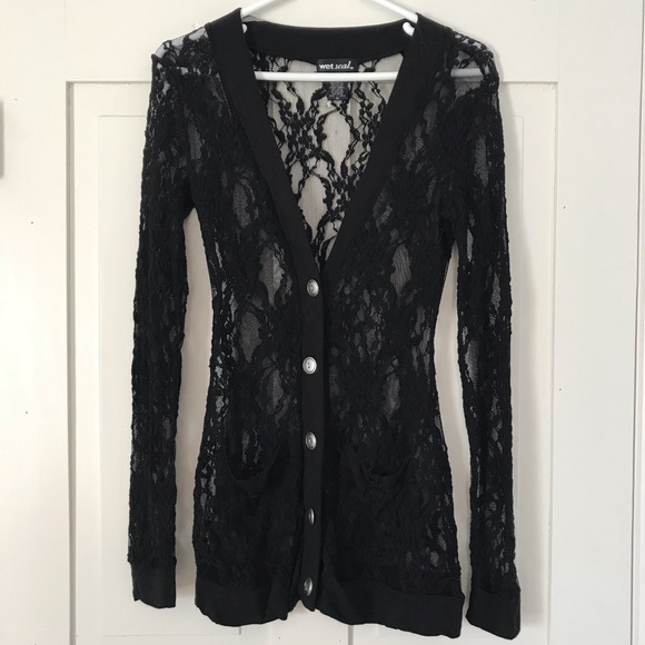 Wet Seal Sweaters - 🔘 Black Lace Cardigan